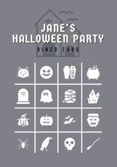 Grey and White Halloween Murder Mystery Party Bingo Card Halloween Party Bingo Card