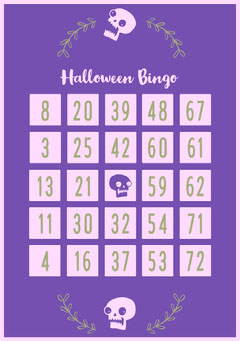 Violet and White Floral Skull Halloween Party Bingo Card Halloween Party Bingo Card