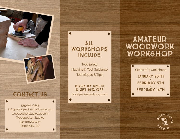 Brown And Beige Woodwork Workshop Trifold Brochure