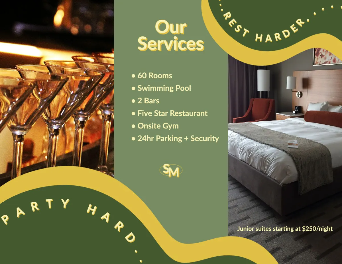 Green and Gold Simple Hotel Brochure Interior