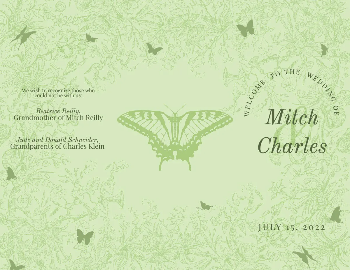 green illustrated wedding brochure cover