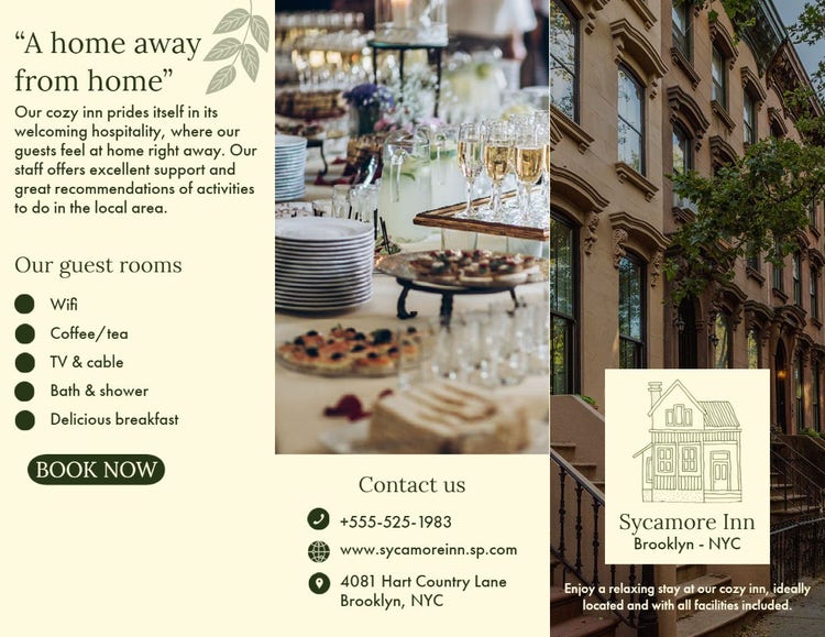 Green & Cream Sycamore Inn Brochure