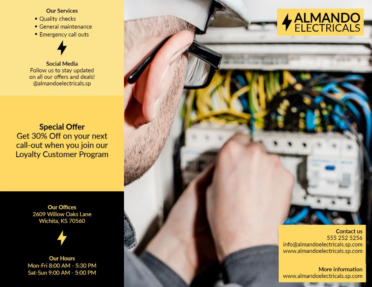 Yellow Photo Electrician Service Advertisement Brochure