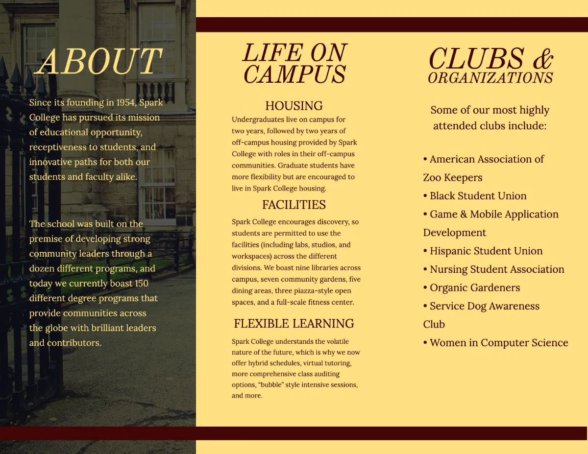 Burgundy and Yellow College Brochure Trifold Interior