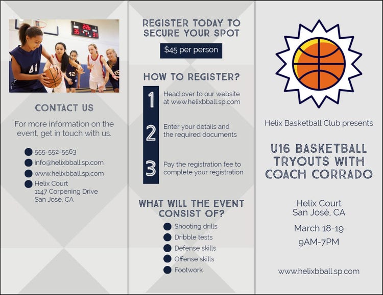 Grey & Navy Basketball Event Brochure