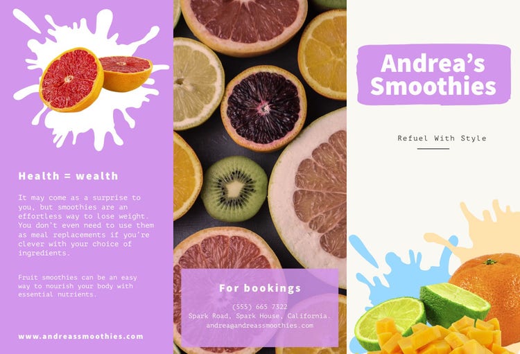 Pink Smoothie Bar Brochure with Photos