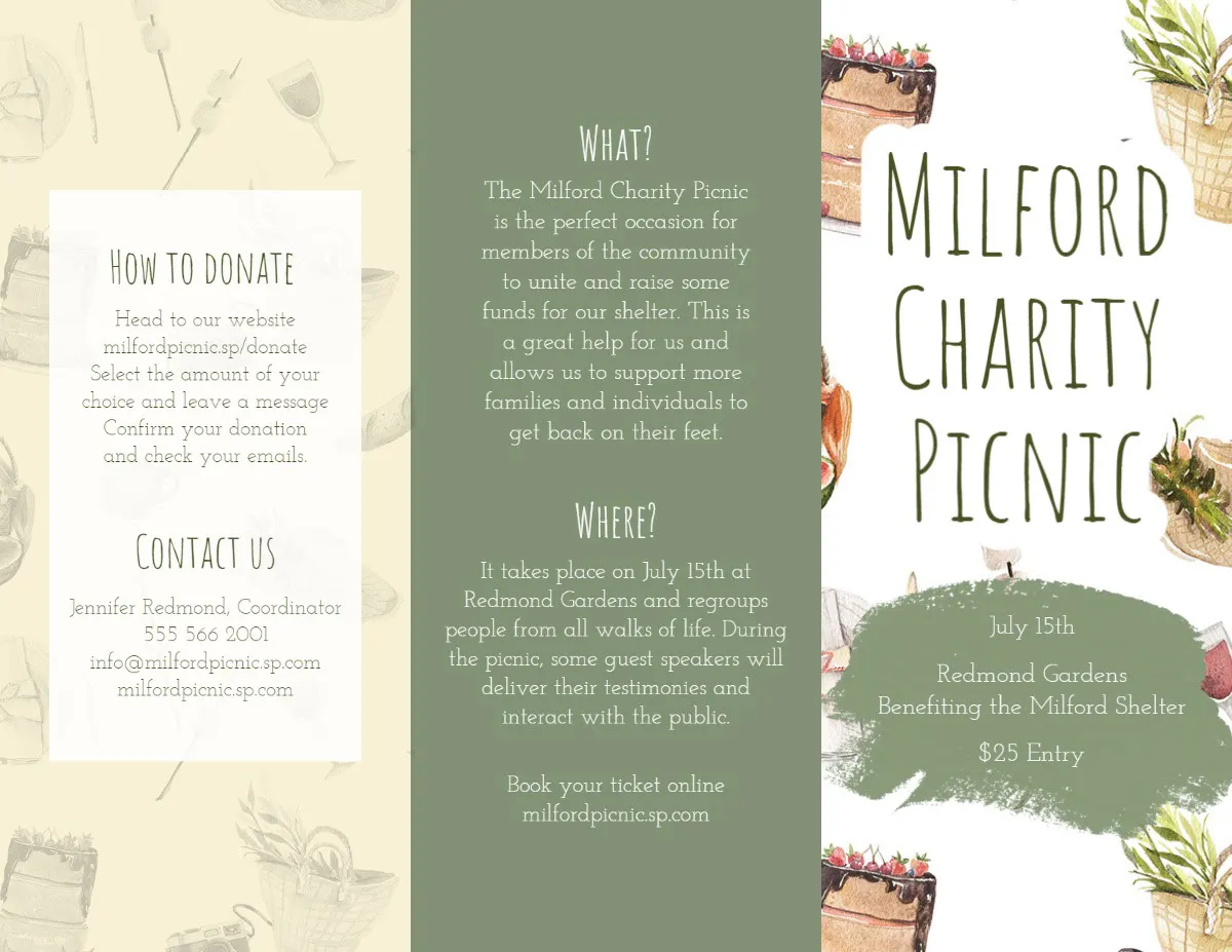 Green & Cream Charity Picnic Brochure