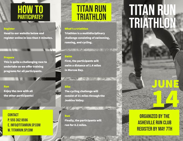 Black And White Titan Run Triathlon Event Brochures