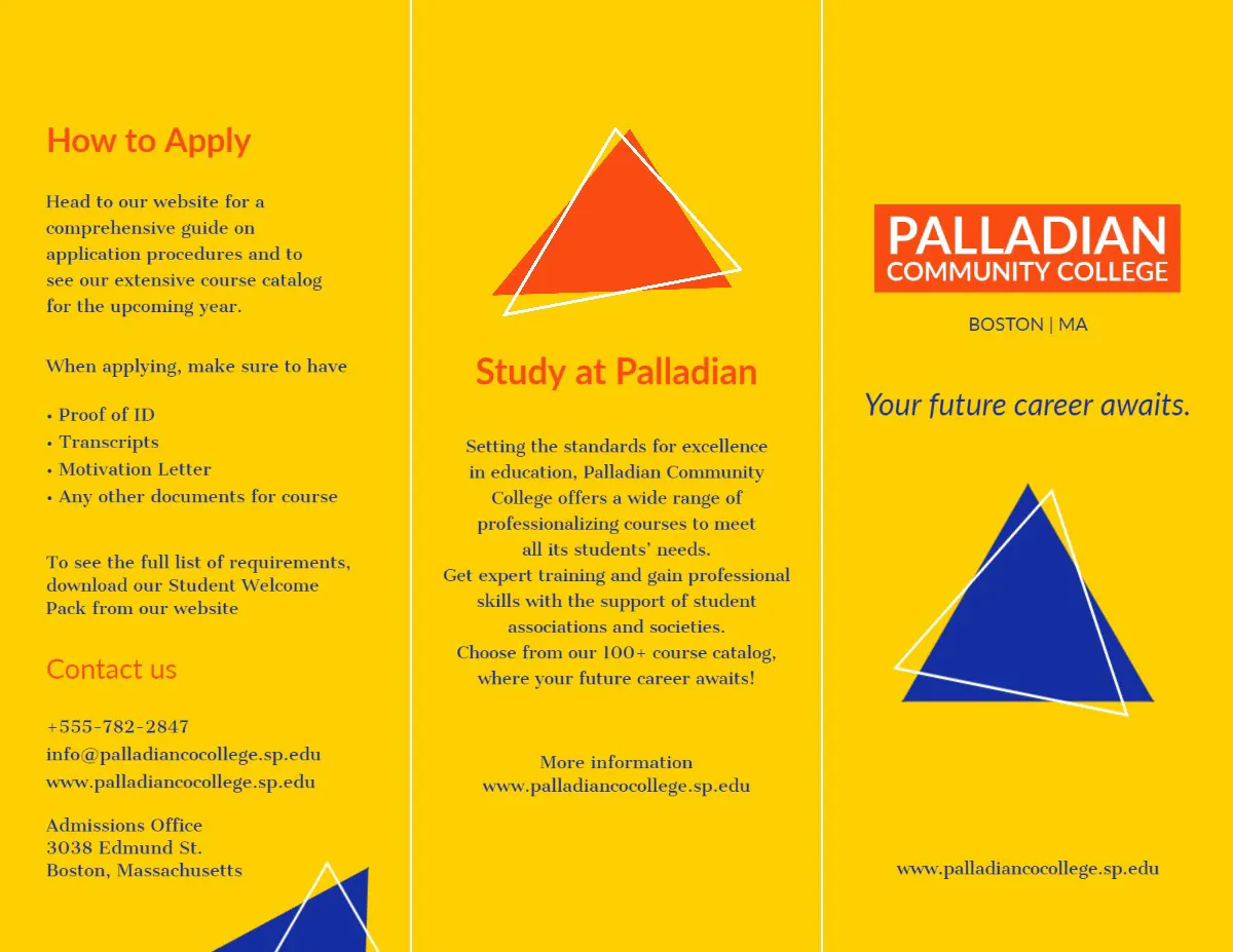 Yellow Palladian Community College Trifold Brochure