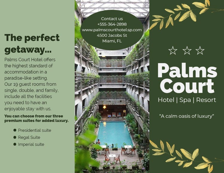 Green Photo Palms Court Hotel Trifold Brochure 