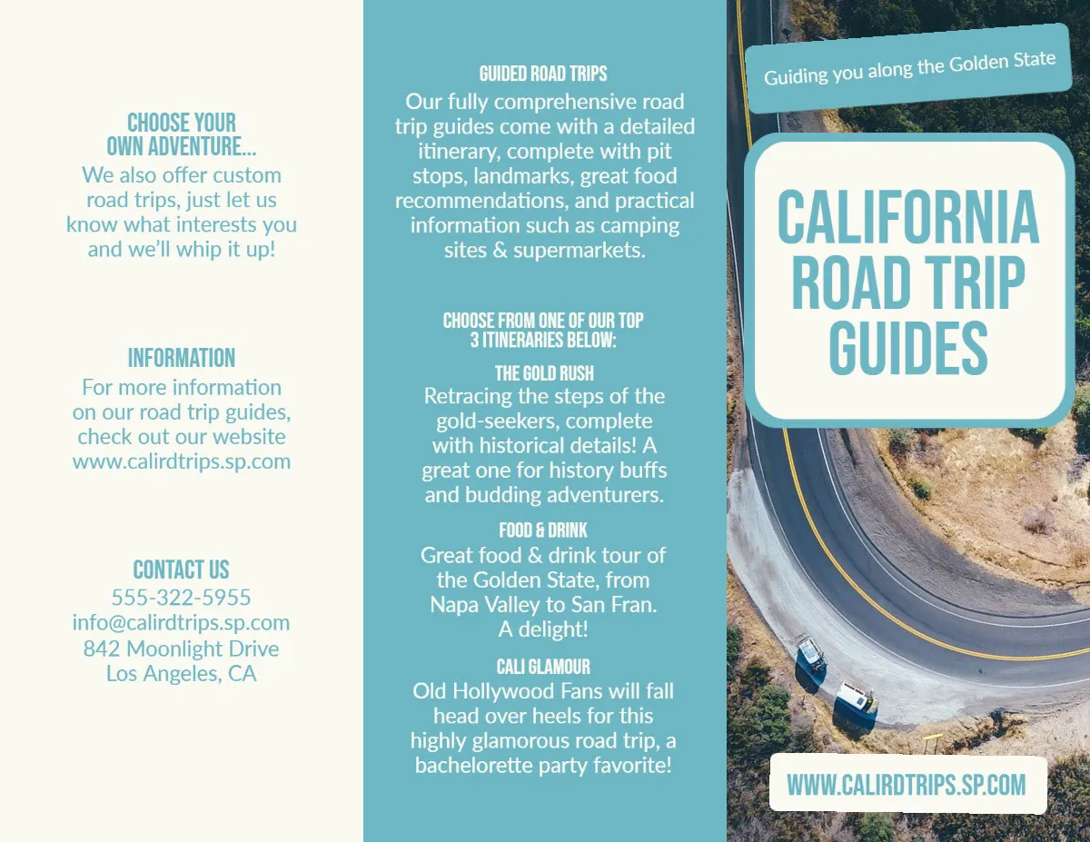 Blue And White Road  Trip Guide Brochure 