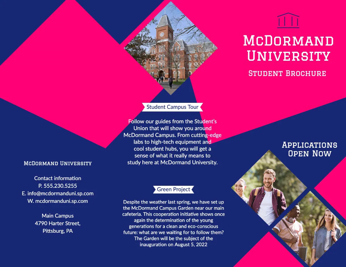 Pink And Blue University Trifold Brochure
