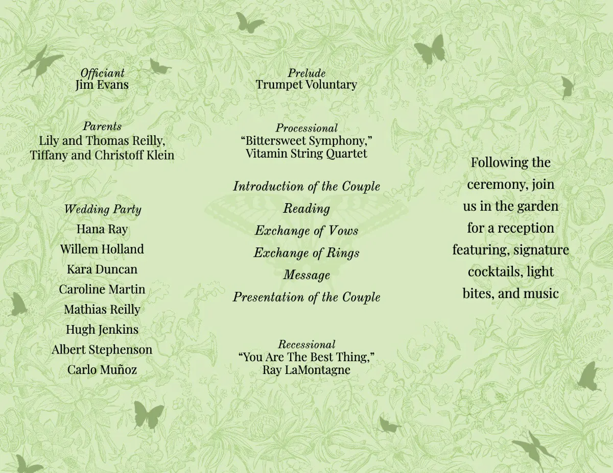 green illustrated wedding brochure interior