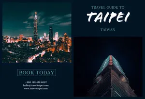 Black With Illuminated City Taipei Brochure Travel Brochure