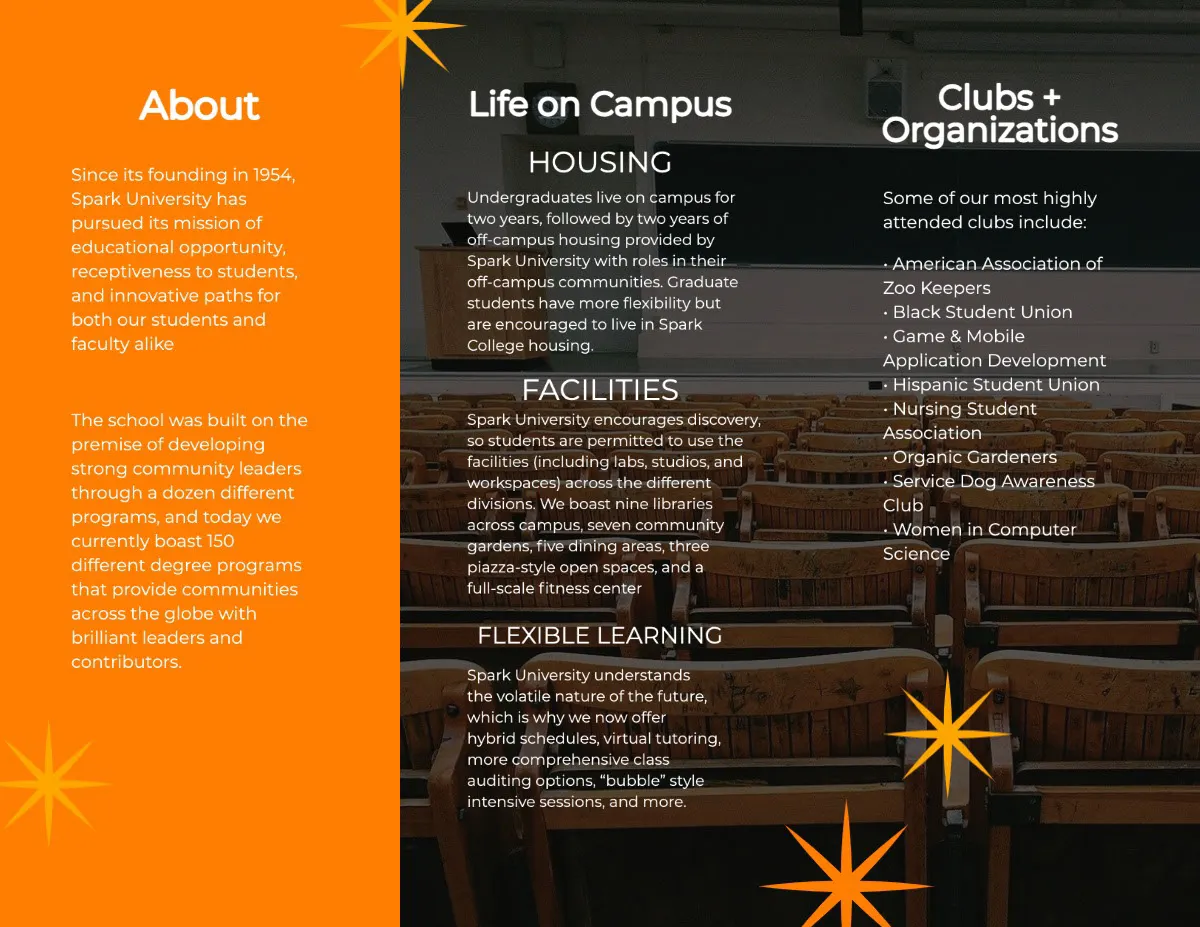 Black and Orange College Brochure Trifold Interior