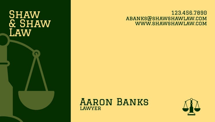 green and yellow color blocked lawyer business card