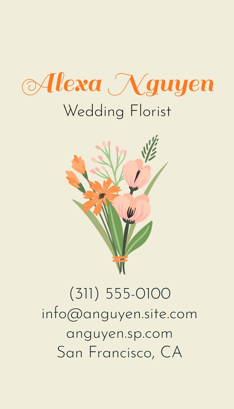 Orange and Cream Wedding Florist Business Card
