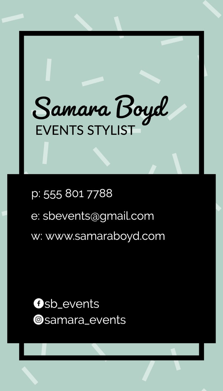 Mint Green And Black Event Stylist Business Card