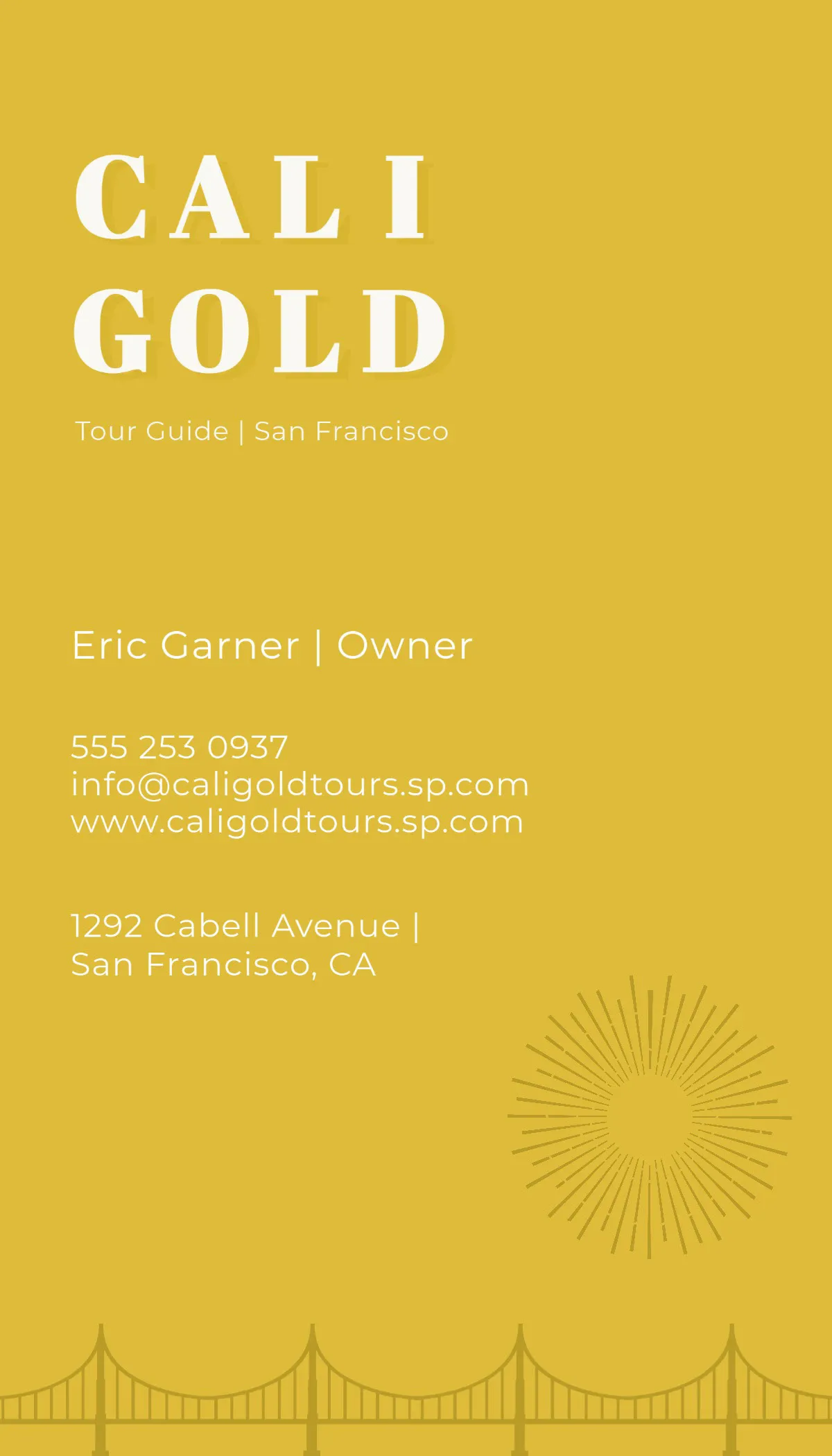 SET Yellow Gold San Francisco Tour Guide Business Card