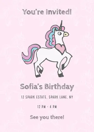 Pink Unicorn Birthday Invitation Unicorn Birthday Card