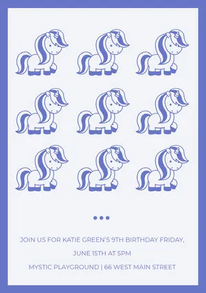 Purple Illustrated Birthday Party Invitation Card with Unicorns Unicorn Birthday Card