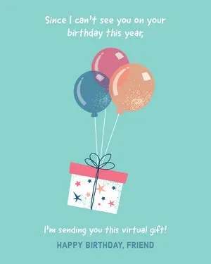 Turquoise Virtual Gift Happy Birthday Card COVID-19 Birthday Card