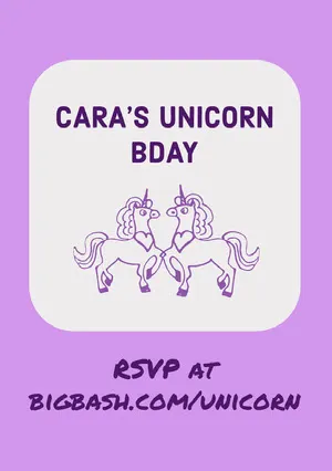 White and Violet Birthday Invitation Unicorn Birthday Card