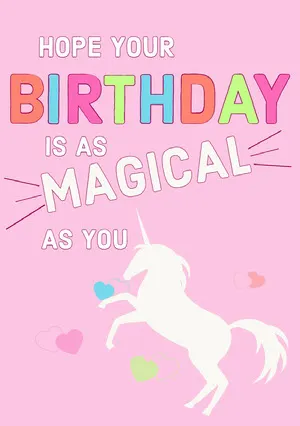 Pink and Colorful Birthday Wishes Card  Unicorn Birthday Card