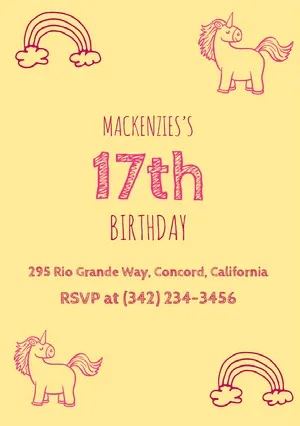 Pink and Yellow Birthday Invitation Unicorn Birthday Card