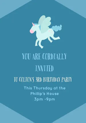 Blue and White Birthday Invitation Unicorn Birthday Card