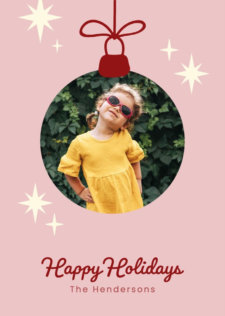 Pink & Maroon Holiday Ornament Greeting Card