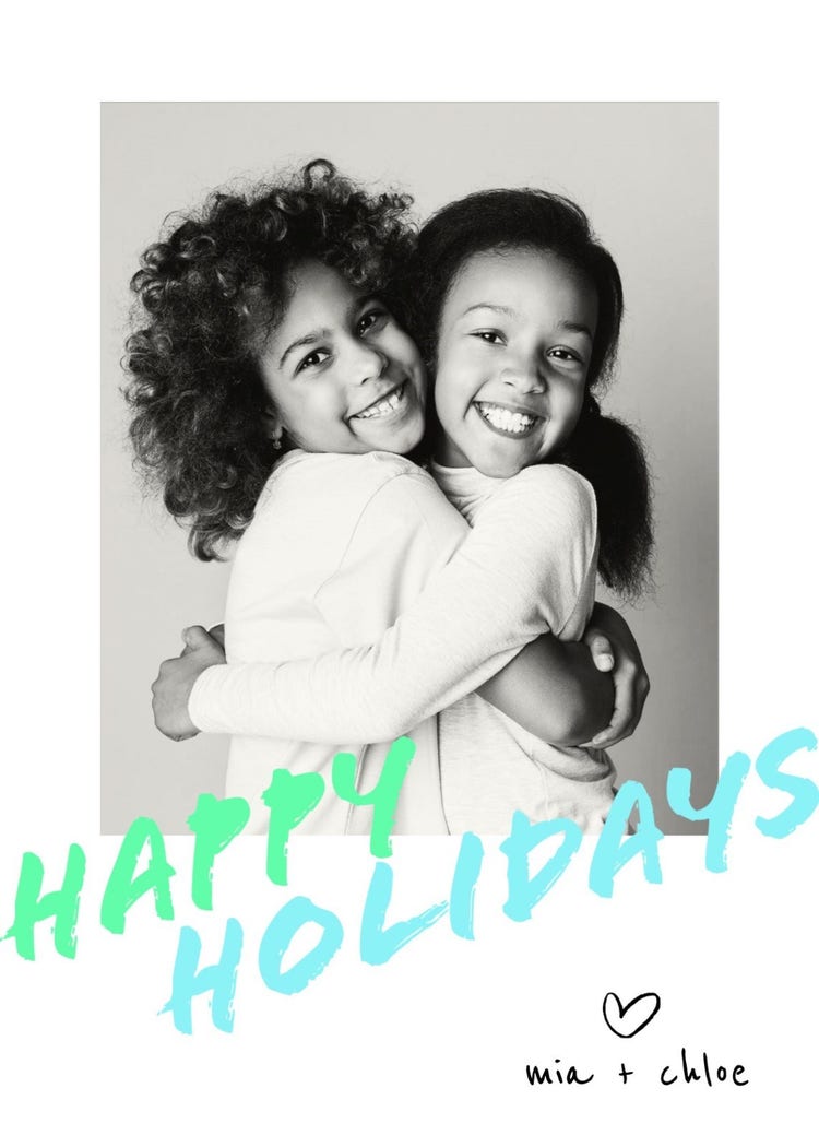 Green and Blue Happy Holidays with Black and White Photo Greeting Card