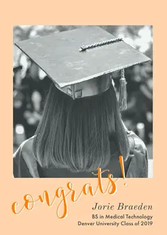 Beige and Monochrome Graduation Congratulations Card with Female Student in Mortarboard Graduation Congratulation Card