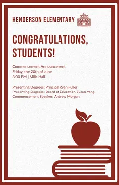 Red Illustrated Elementary School Graduation Poster Graduation Congratulation Card