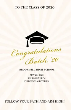 Gold Elegant High School Graduation Poster with Mortarboard Graduation Congratulation Card