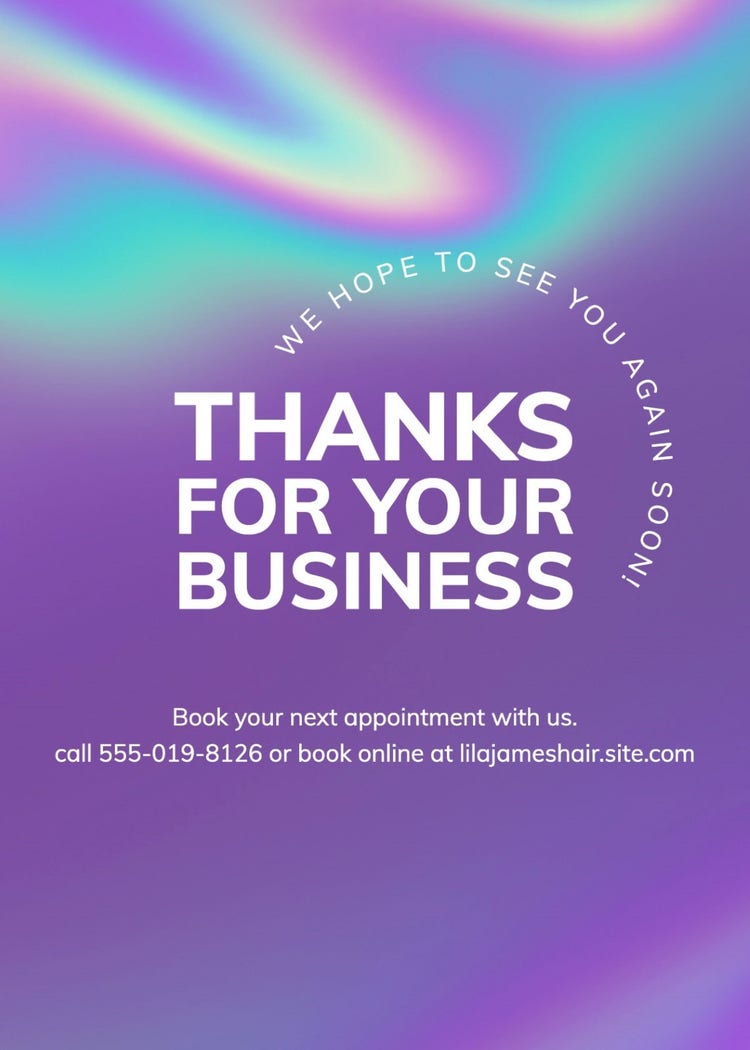 Purple Chromatic Thanks For Your Business Greeting Card