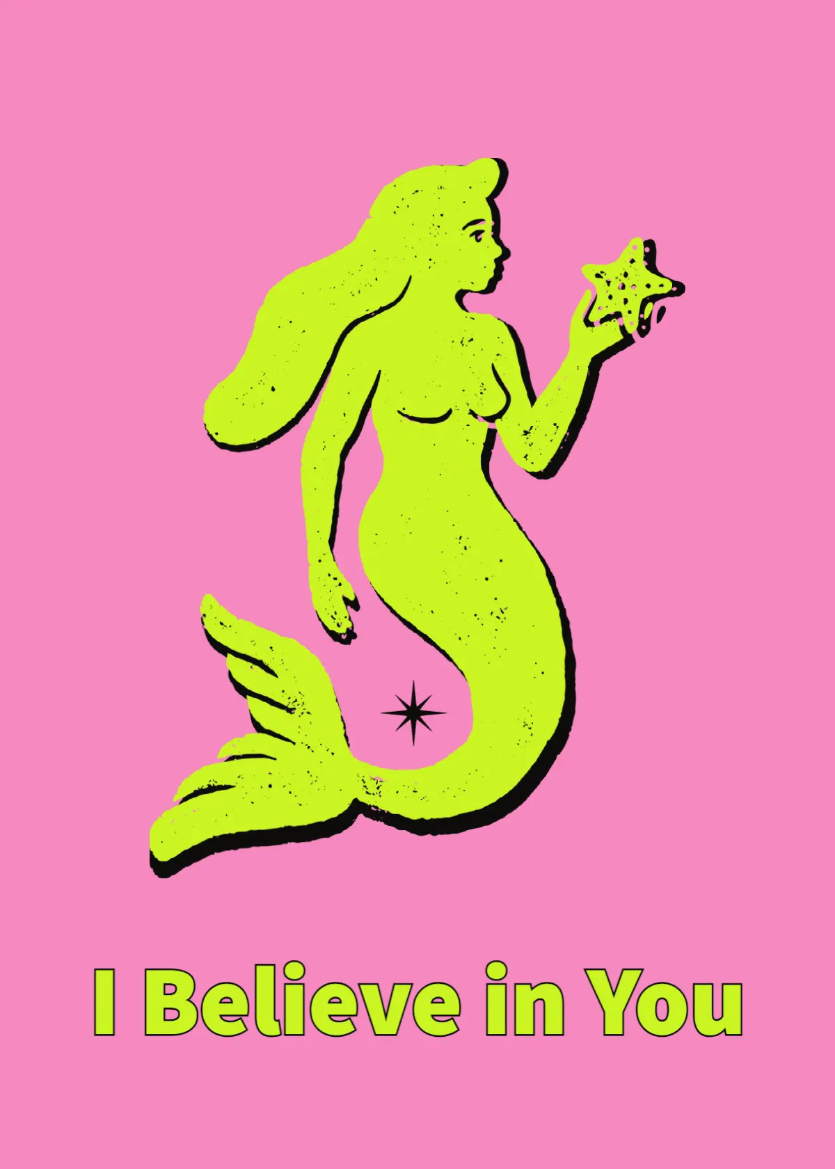 Pink And Green Illustrative Mermaid Greeting Card