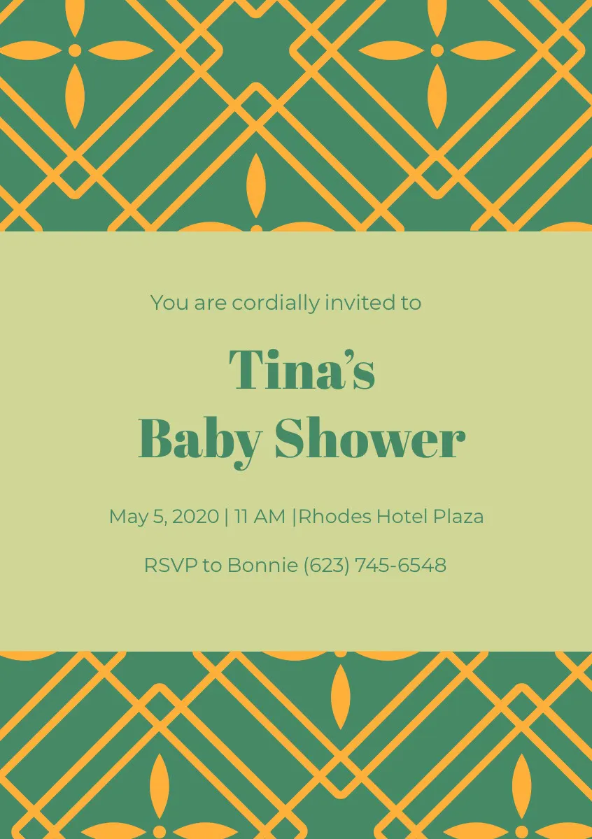 Green and Yellow Baby Shower Invitation