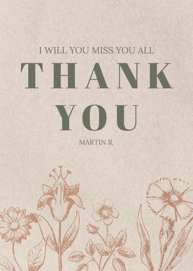Beige Vintage Paper Texture Floral Elegant Goodbye and Thank You Card