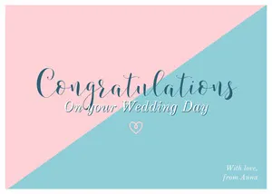 Pink and Blue Calligraphy Wedding Congratulations Card Congratulations Card