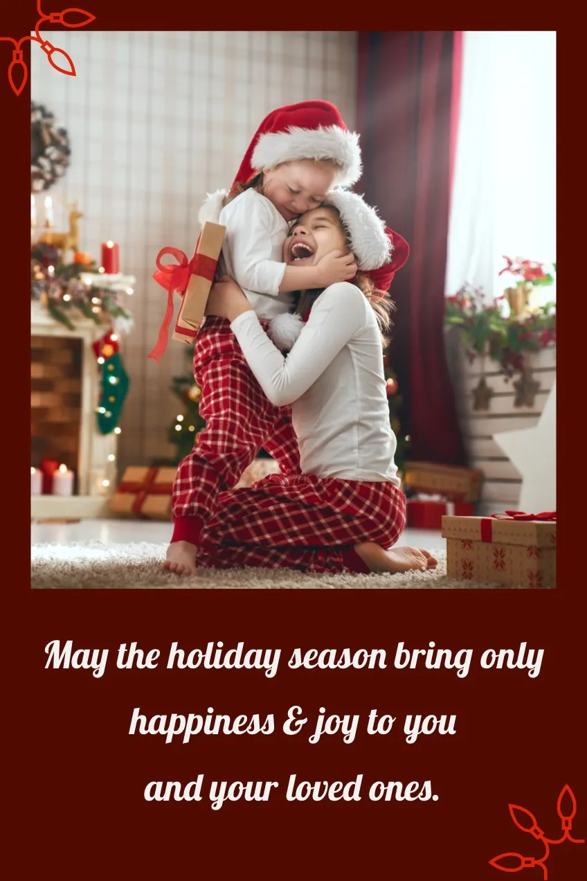 Red Christmas Card with Children Photo
