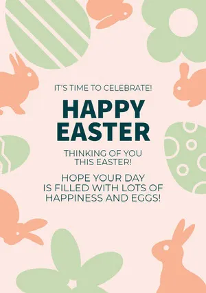 Pink and Green, Light Toned Happy Easter Wishes Card  Easter Day Card