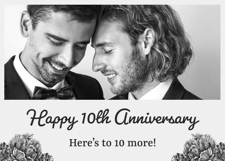 Black and White 10 Years Couple Anniversary Card