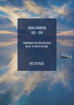 Blue Funeral Invitation Card with Sea at Sunset Rest in Peace