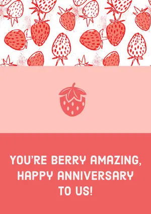 Pink and White Strawberries Graphic Anniversary Card Anniversary Card