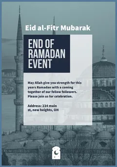 Blue and White End Of Ramadan Event Flyer Eid Mubarak