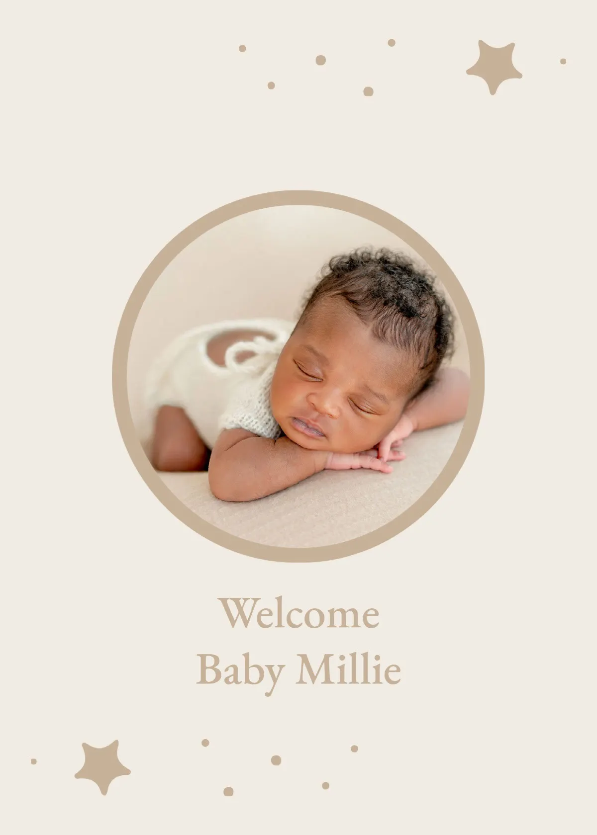 Beige & Brown Stars Welcome Baby Greeting Card