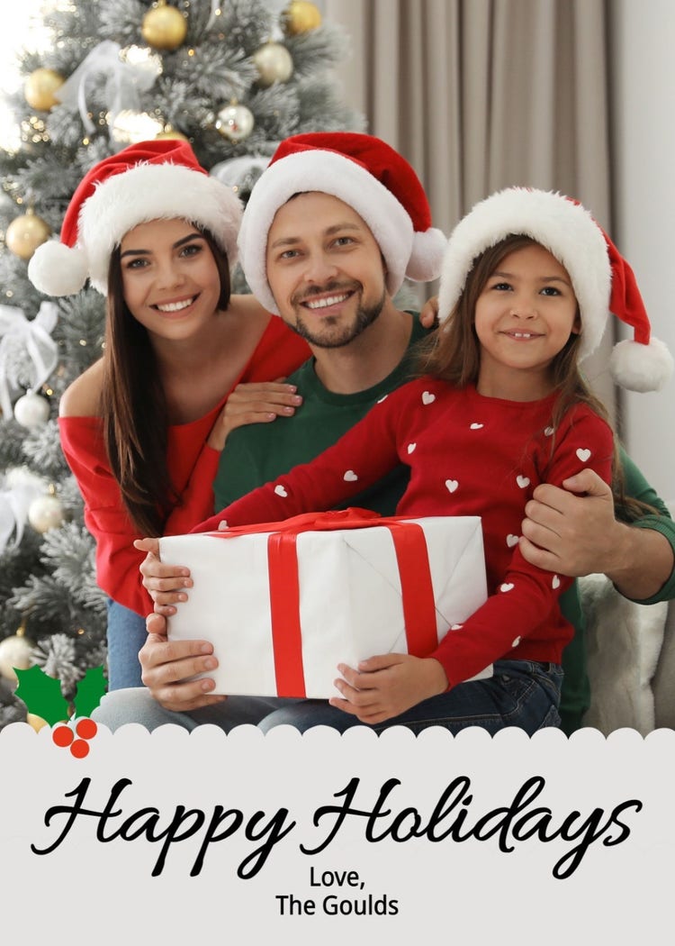 Gray & Black Scalloped Family Photo Christmas Greeting Card
