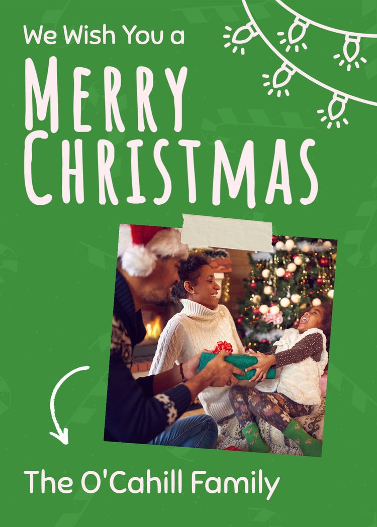 Green and White Christmas Family Greeting Card