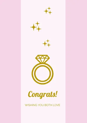 Pink and Gold Illustrated Engagement Congratulations Card with Diamond Ring Congratulations Card